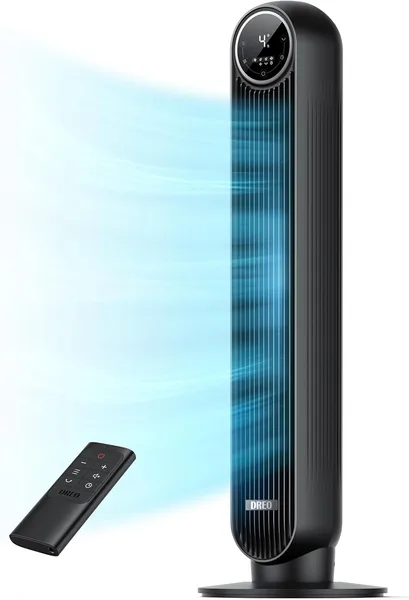DREO Tower Fan for Bedroom, 2026 Upgraded DC Motor, 28ft/s High Velocity, 20dB Ultra Quiet Standing Fan, 8 Speeds 4 Modes, 90