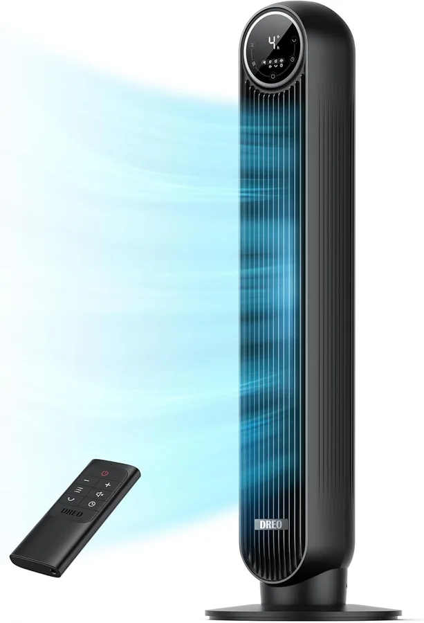 DREO Tower Fan for Bedroom, 2026 Upgraded DC Motor, 28ft/s High Velocity, 20dB Ultra Quiet Standing Fan, 8 Speeds 4 Modes, 90