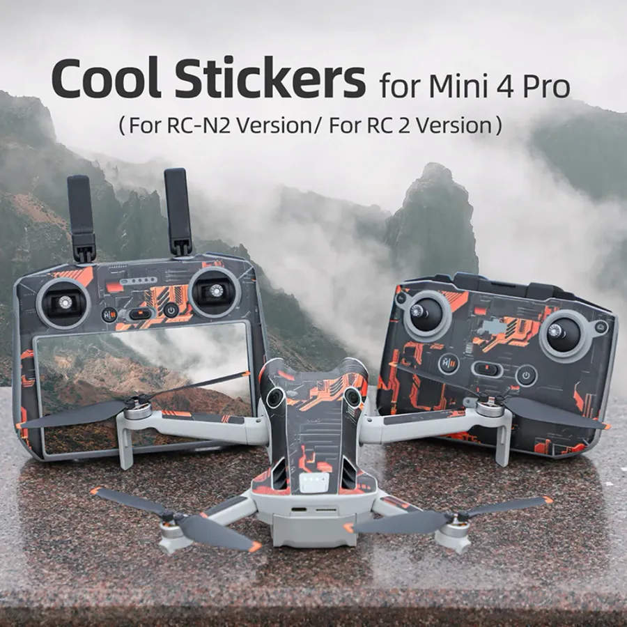 Drone Decal Easy Paste PVC Skin Decorative Stickers Set For DJI Mini 4 Pro Drones RC 2 Remote Controller Accessories