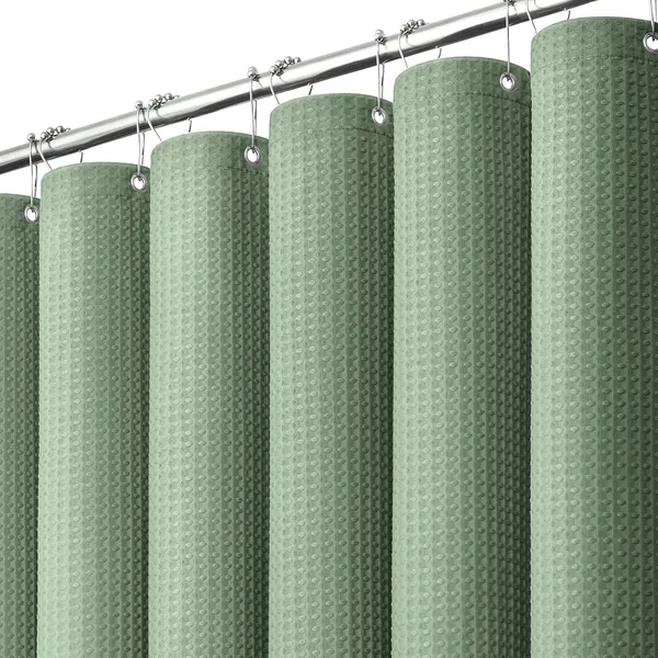 Dynamene Sage Green Shower Curtain - Waffle Textured Heavy Duty Thick Fabric Shower Curtains for Bathroom, 256GSM Luxury Weig