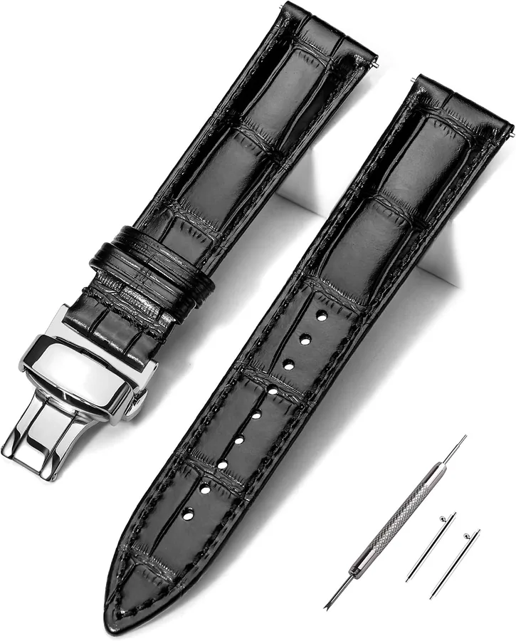 EACHE Croco Design Leather Watch Bands for Men Women,Quick Release Strap with Butterfly Deployment Buckle 18mm 19mm 20mm 21mm