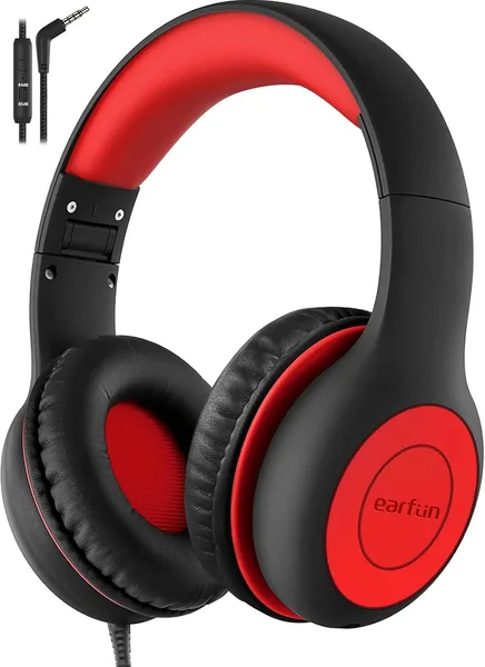EarFun K1 Kids Headphones Wired with Microphone, 85/94dB Volume Limit Headphones for Kids, Portable Wired Headphone with Shar