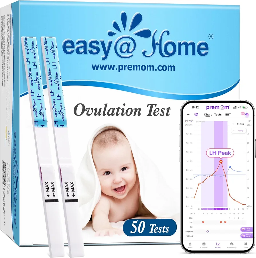 Easy@Home Ovulation Test Strips (50-Pack), FSA Eligible Ovulation Predictor Kit, Powered by Premom Ovulation Calculator iOS a