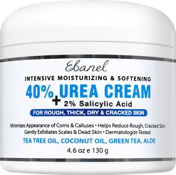 Ebanel Urea Cream 40% plus Salicylic Acid 2%, Foot Cream for Dry Cracked Heels Feet Knees Elbows Hands, Foot Dead Skin Cuticl