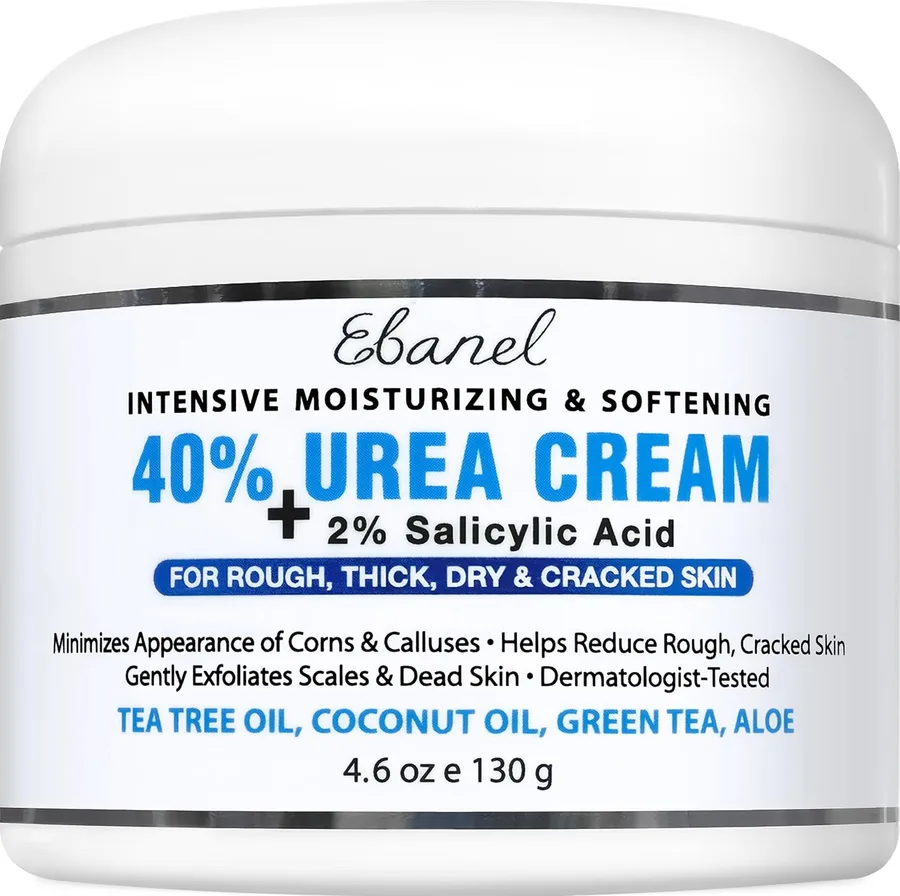 Ebanel Urea Cream 40% plus Salicylic Acid 2%, Foot Cream for Dry Cracked Heels Feet Knees Elbows Hands, Foot Dead Skin Cuticl