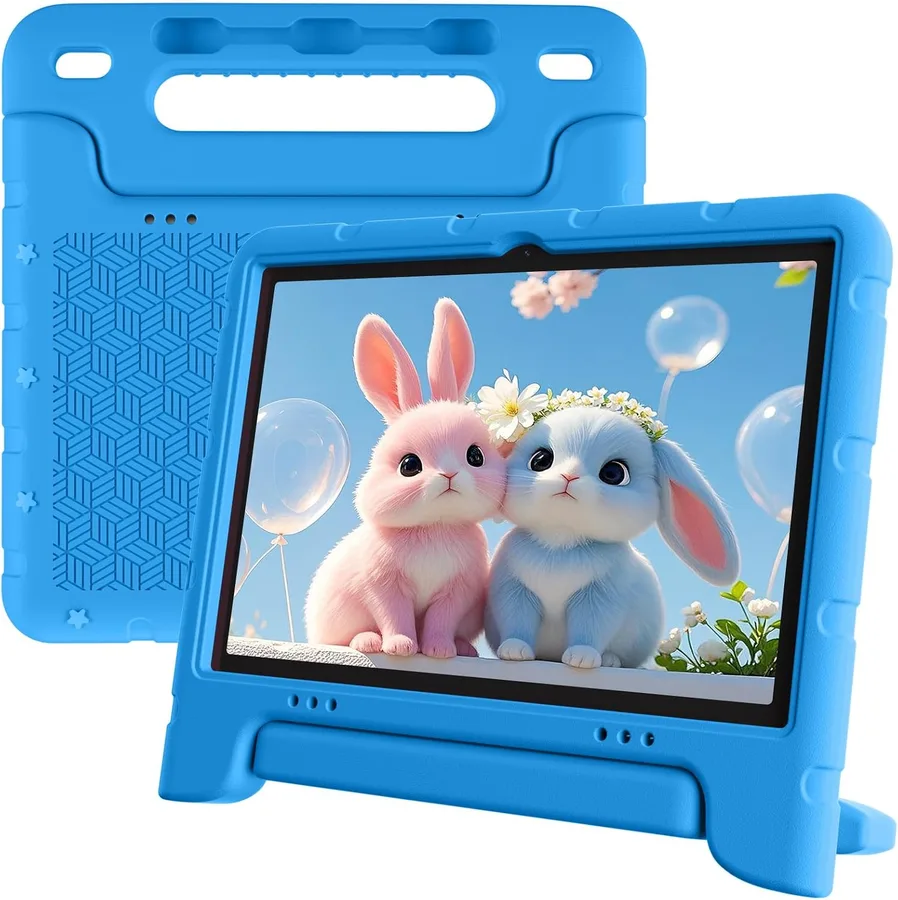 EDDBNi Kids Tablet Android 15 Tablet 10 inch Kids Tablets with Case Quad Core 64GB Dual Camera Parental Controls 2.4G WiFi Ed