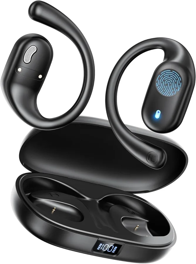 Eigsupia Open Ear Headphones, Bluetooth Headphones 5.3 Sports with Smart Digital Display, 36H Playtime, IP54 Waterproof, Wire