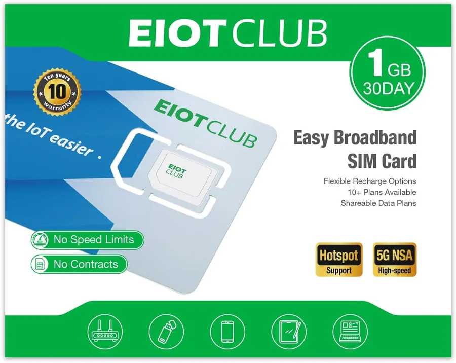 EIOTCLUB Data Only SIM Card - Ideal for Mobile WiFi Hotspots, Routers, USB Sticks, Laptops, Tablets, No Contract | 5G/4G LTE