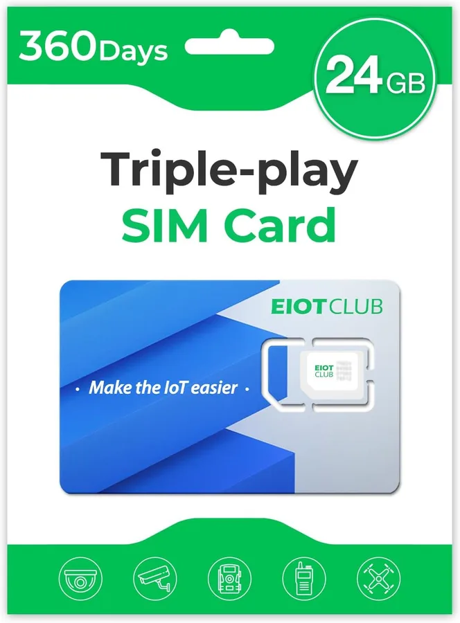 EIOTCLUB Data SIM Card Triple Play for 360 Days - No Contract, Support Unlocked Security Solar and Hunting Trail Game Cameras