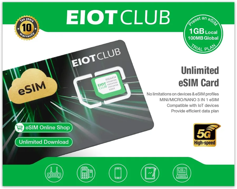 EIOTCLUB Physical eSIM Card for Unlocked Android Phones, 1GB Free Data | eSIM Adapter for Global Travel in Europe/USA/Japan/C