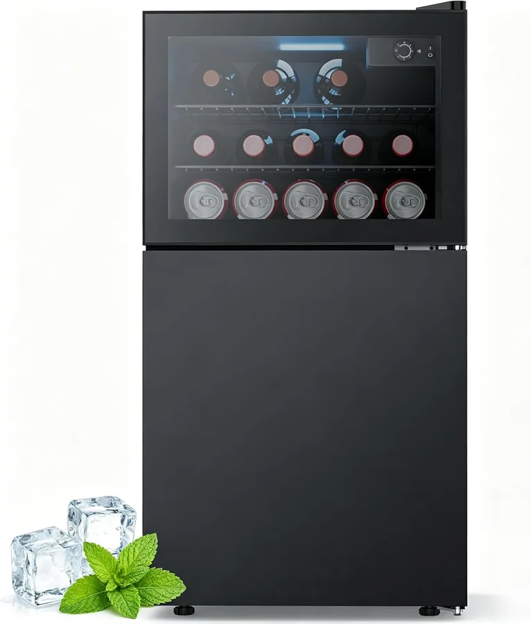 Electactic 2.6 Cu.Ft Mini Fridge with Freezer, 2 Door Compact Refrigerator, Freestanding Beverage Wine Cooler for Bedroom, Office, Home, Reversible Door, Adjustable Thermostat,Black