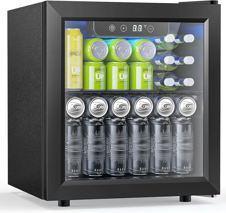 Electactic 50 Cans Beverage Refrigerator Cooler, 1.3 Cu.ft Mini Fridge Countertop Drink Cooler with Glass Door for Beer, Soda,Wine, Adjustable Digital Temperature Control for Home Dorm Bar, Black