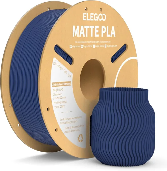 ELEGOO Matte PLA Filament Navy Blue 1KG, 1.75mm 3D Printer Filament Dimensional Accuracy +/- 0.02mm, 1kg Carboard Spool (2.2l