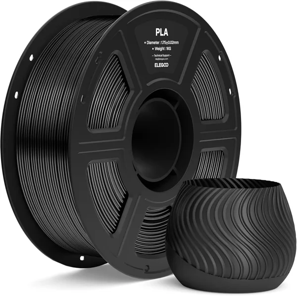 ELEGOO PLA Filament 1.75mm Black 1KG, 3D Printer Filament Dimensional Accuracy +/- 0.02mm, 1kg Spool(2.2lbs) Fit Most FDM 3D