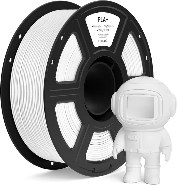 ELEGOO PLA+ Filament 1.75mm White 1KG, High Toughness PLA Plus 3D Printer Filament Dimensional Accuracy +/- 0.02mm, 1kg Spool