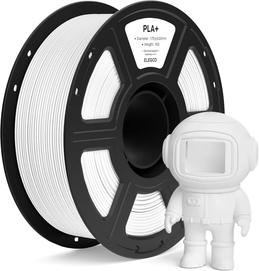 ELEGOO PLA+ Filament 1.75mm White 1KG, High Toughness PLA Plus 3D Printer Filament Dimensional Accuracy +/- 0.02mm, 1kg Spool