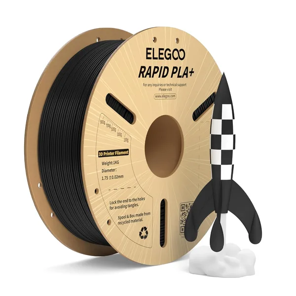 ELEGOO Rapid PLA Plus Filament 1.75mm Black 1KG, PLA+ 3D Printer Filament for 30-600 mm/s High Speed Printing, Dimensional Ac