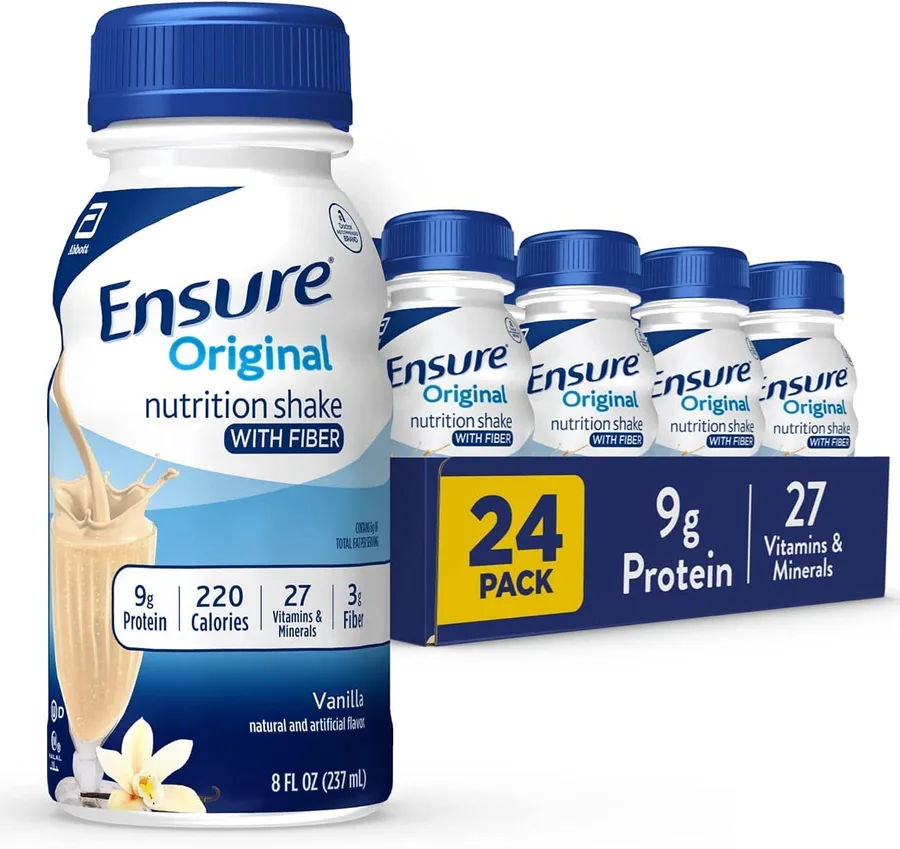 Ensure Original Vanilla Nutrition Shake With Fiber | Small Meal Replacement Shake | Ready to Drink | 9g Protein, 27 Vitamins