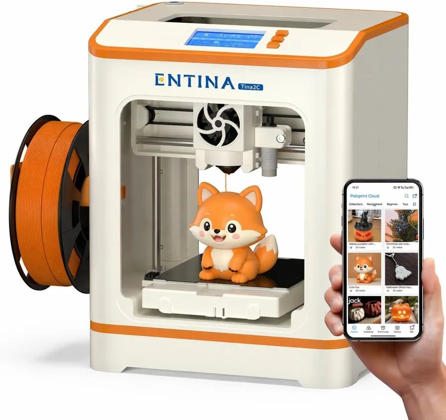 Entina Tina2C 3D Printer for Kids & Beginners, Fully Assembled Starter Mini 3D Printer, Start in 8 Mins, App & WiFi Control,