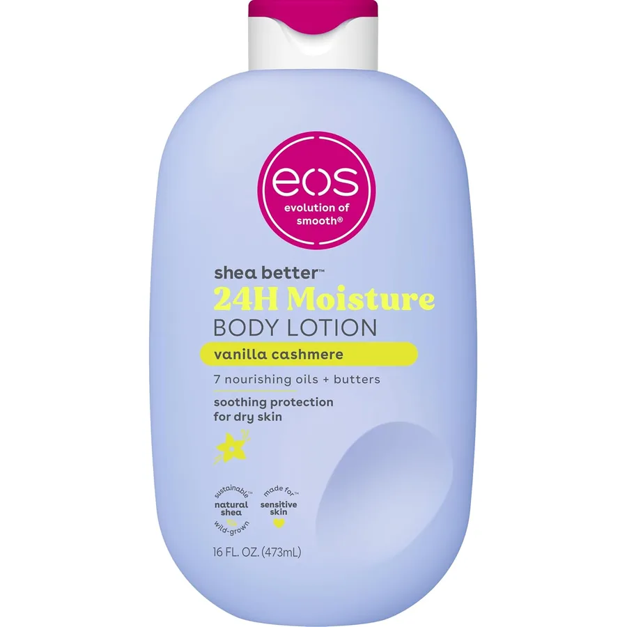 eos Shea Better Body Lotion Vanilla Cashmere, 24-Hour Moisture Skin Care, Lightweight & Non-Greasy, Natural Shea, Vegan, Vani