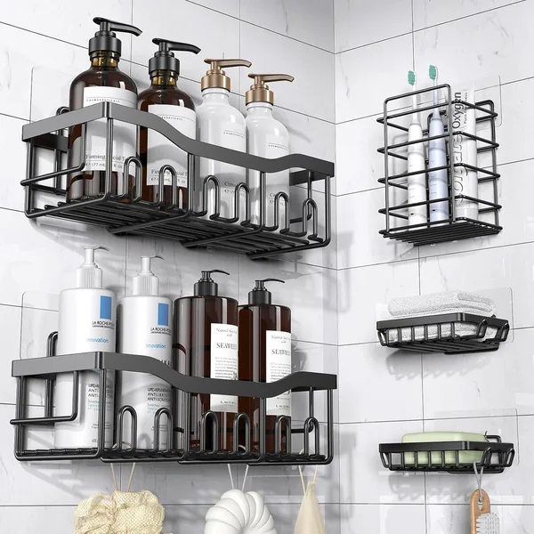 EUDELE Adhesive Shower Caddy, 5 Pack Rustproof Stainless Steel Bath Organizers With Large Capacity, No Drilling Shelves for B