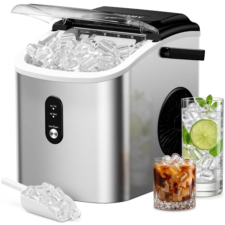 EUHOMY Countertop Ice Maker Machine with Handle, 26.3lbs Per Day, 9 Cubes in 6 Mins, Auto-Cleaning Portable Ice Maker with Basket and Scoop, for Home/Kitchen/Camping/RV (Silver)