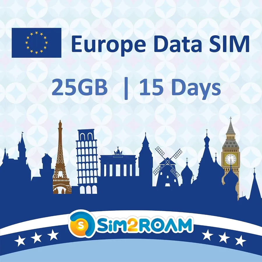 Europe Data ONLY SIM Card 15Days | 25GB of 5G/4G LTE High Speed Prepaid Data Sim Card | Good Connection | REFILLABLE! (25GB /