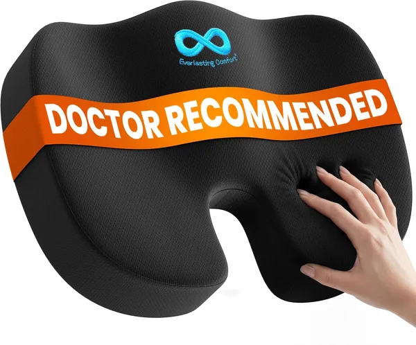 Everlasting Comfort Doctor Recommended Memory Foam Seat Cushion for Office Chairs & Car - Ergonomic Office Desk Accessories -