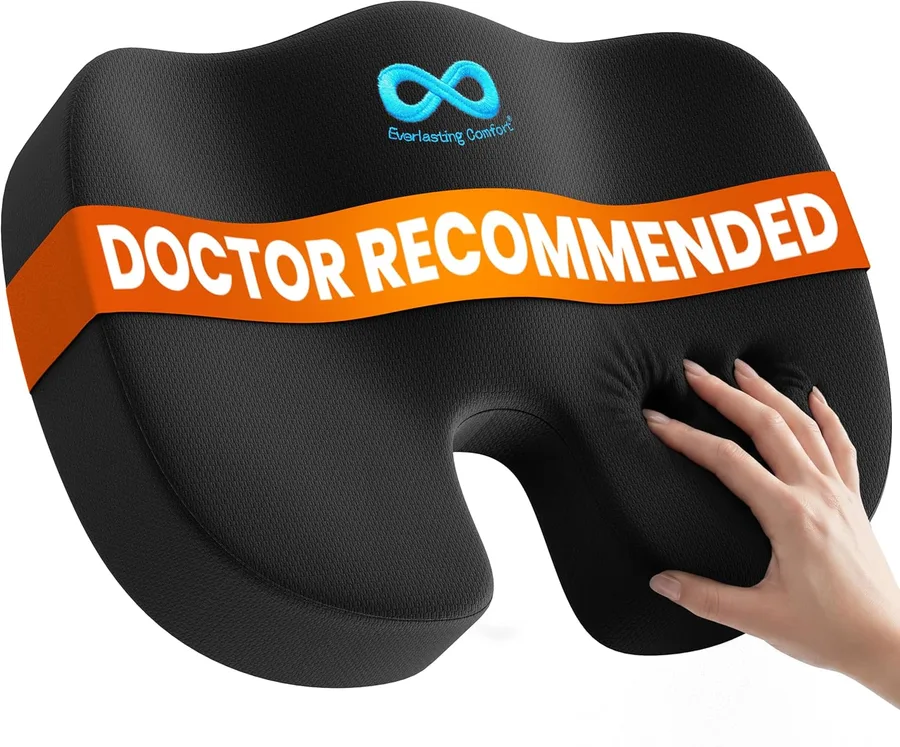 Everlasting Comfort Doctor Recommended Memory Foam Seat Cushion for Office Chairs & Car - Ergonomic Office Desk Accessories -