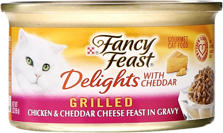 Fancy Feast Canned Delights Cat Food, Chicken And Cheddar, 3 oz