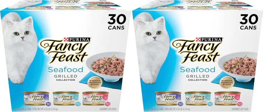 Fancy Feast Purina Grilled Wet Cat Food Seafood Collection in Wet Cat Food Variety Pack - 3 oz. Cans,(Pack of 60)