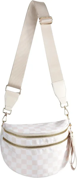 FEIBOON Spacious Checkered Nylon Crossbody Bag Bum Bag Handbags Wallets for Women