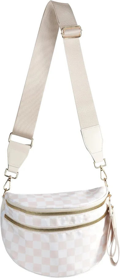FEIBOON Spacious Checkered Nylon Crossbody Bag Bum Bag Handbags Wallets for Women