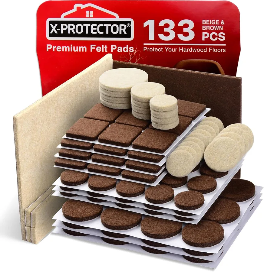 Felt Furniture Pads X-PROTECTOR 133 PCS Premium Furniture Pads - Felt Pads Furniture Feet Best Wood Floor Protectors - Protec