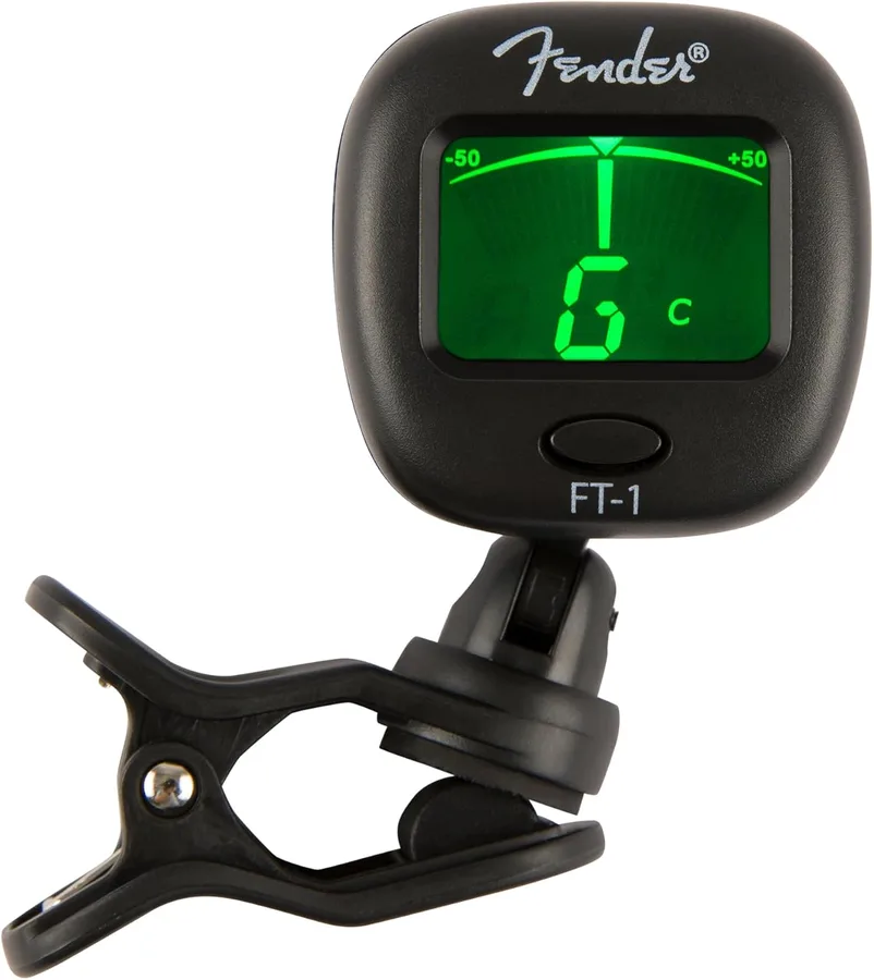 Fender FT-1 Professional Guitar Tuner Clip On, Guitar Accessories | Clip-on chromatic tuner for acoustic & electric guitar, dual-rotating hinges, large display, beginner-friendly, warranty