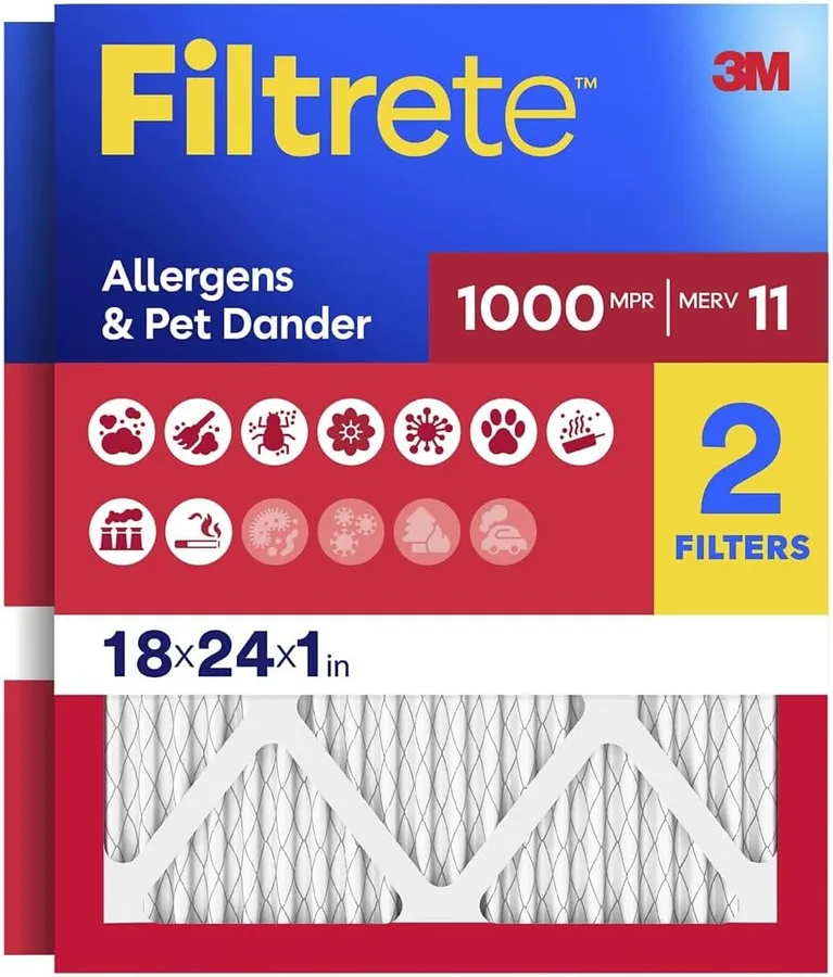 Filtrete 18x24x1 Air Filter, MERV 11, MPR 1000, Allergens & Pet Dander, 3-Month AC and Furnace Filters, Cleaner Air, Reliable Airflow, 2 HVAC Filters (Actual Size 17.68 x 23.68 x 0.81 in)