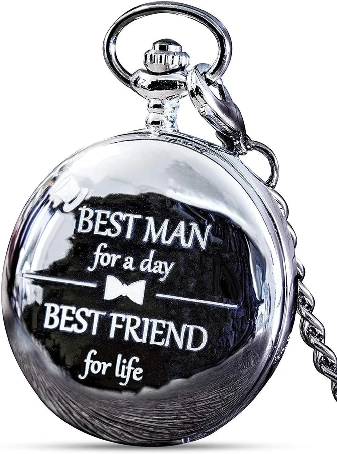 FJ FREDERICK JAMES Wedding Pocket Watches for Groomsman, Best Man, Groom, Father of The Bride & Groom I Silver Engraved I Com