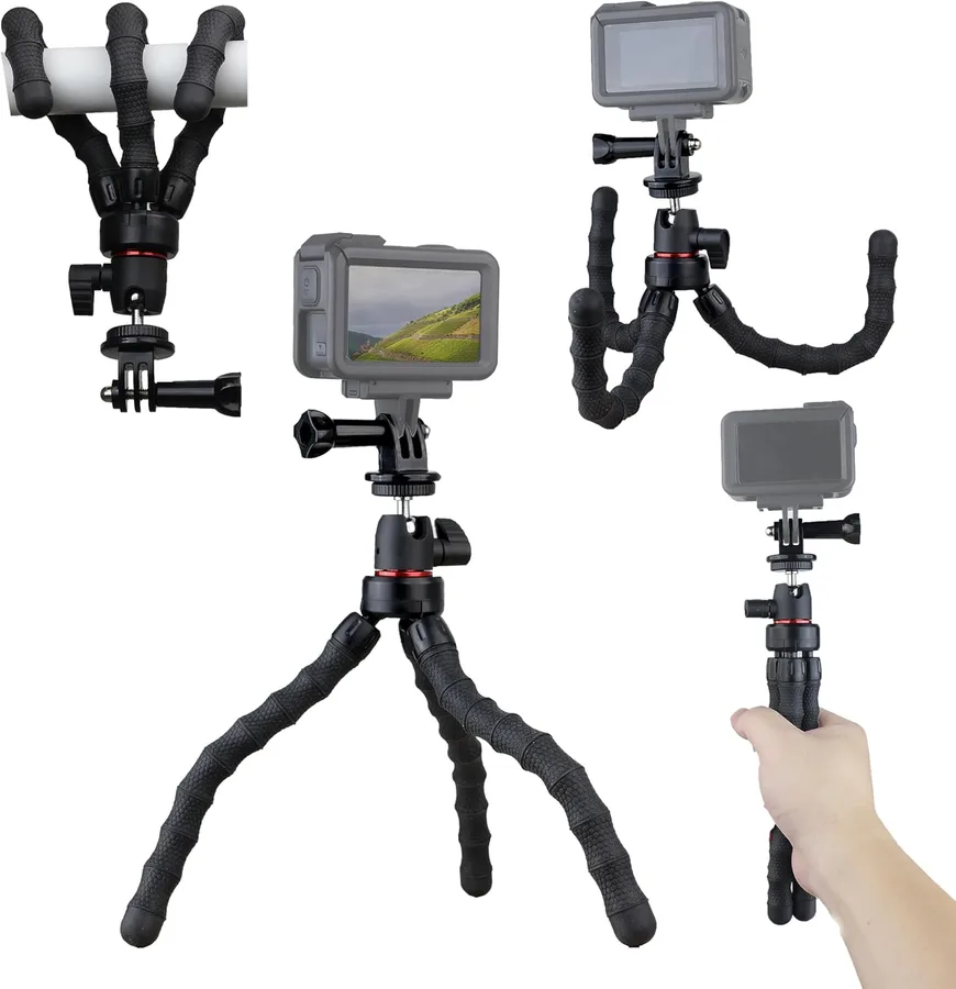 Flexible Camera Tripod Compatible with GoPro Hero 13, 12, 11,10, 9 Bendable Tripod 360° Rotation Mount Stand for Vlogging