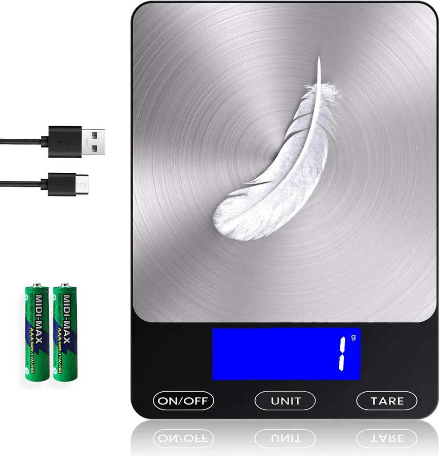 Food Scale -33lb Digital Kitchen Scale for Food Ounces Grams Rechargeable | 304 Stainless Steel,Batteries and Type-C Charging | Perfect for Meal Prep, Cooking, and Baking, Black