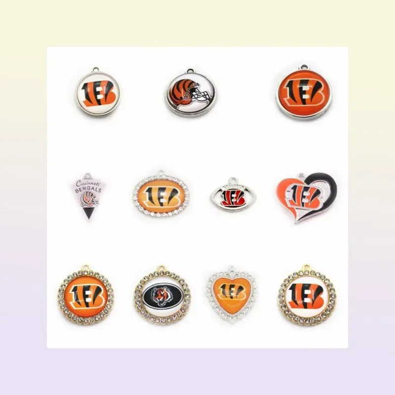 Football Dangle Charms Cincinnati Mix Style DIY Pendant Bracelet Necklace Earrings Snap Button Steeler Bengal Tiger Jewelry Access