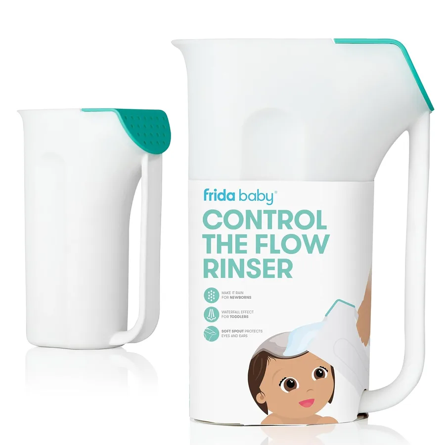 Frida Baby Control The Flow Bath Rinse Cup, Tear Free Rinser to Wash Hair and Body with Easy Grip Handle and Removable Rain S