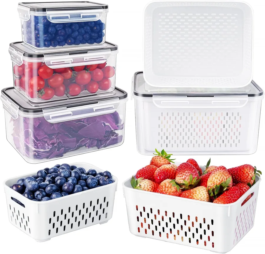 Fruit Storage Containers for Fridge with Removable Colander, Airtight Food Storage Container, Dishwasher Safe Produce Saver for Refrigerator, Keep Berry Fruit Fresh Longer 4 pcs Small Clear | Airtight Food Storage Container Dishwasher Safe Produce Saver for Refrigerator Keep Berry Fruit Fresh Longer