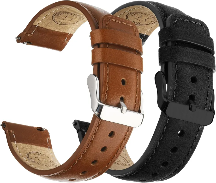 Fullmosa 22mm Quick Release Leather Watch Bands for Garmin Samsung Galaxy | 2 Pack Straps for Vivoactive 4(45mm), Venu 4 (45m