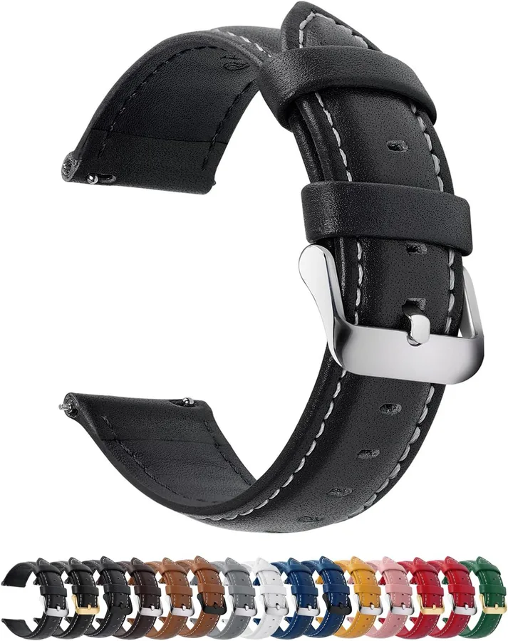 Fullmosa Watch Band, Quick Release Leather Watch Strap Compatible with Samsung Galaxy Garmin for Men Women, Replacement Bands