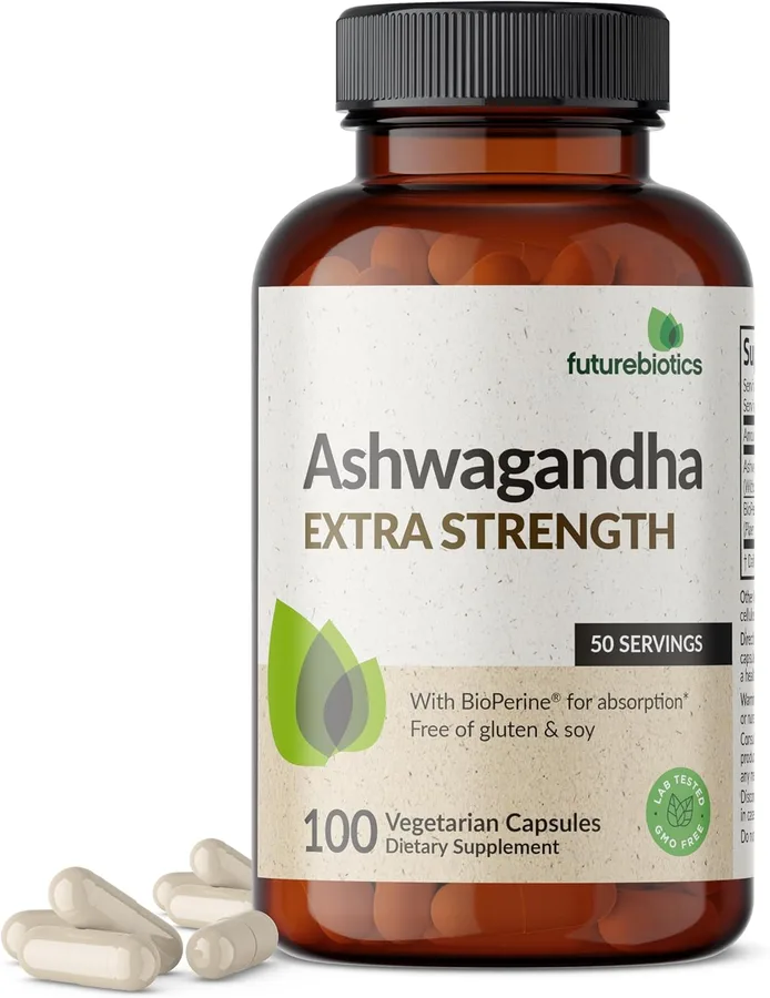 Futurebiotics Ashwagandha Extra Strength Stress & Mood Support 100 Capsules | Vegetarian, Non-GMO, Gluten-FREE, Soy-FREE, Bio