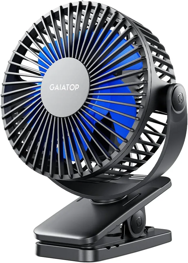 Gaiatop Portable Clip on Fan Battery Operated, Small Powerful 3 Speed Quiet 360° Rotate, USB Rechargeable Mini Personal Cooli