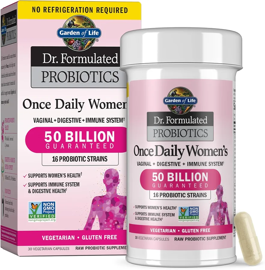 Garden of Life Dr. Formulated Once Daily Women's Probiotics with 50 Billion CFU & Organic Prebiotics – Vaginal Health, Digest