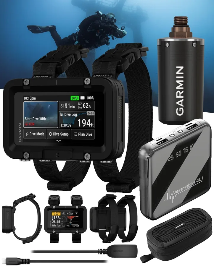 Garmin Descent X50i, Premium Dive Computer, 3" Touchscreen Display, 20 ATM Dive-Rated, Leakproof Buttons, Surface GPS, Dive Compass & Garmin Descent T2 Transceiver with Wearable4U Power Bank Bundle
