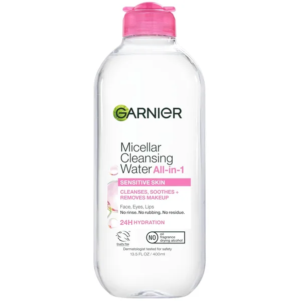 Garnier Micellar Water, Hydrating Facial Cleanser & Makeup Remover, Suitable for Sensitive Skin, Vegan, Cruelty Free, 13.5 Fl