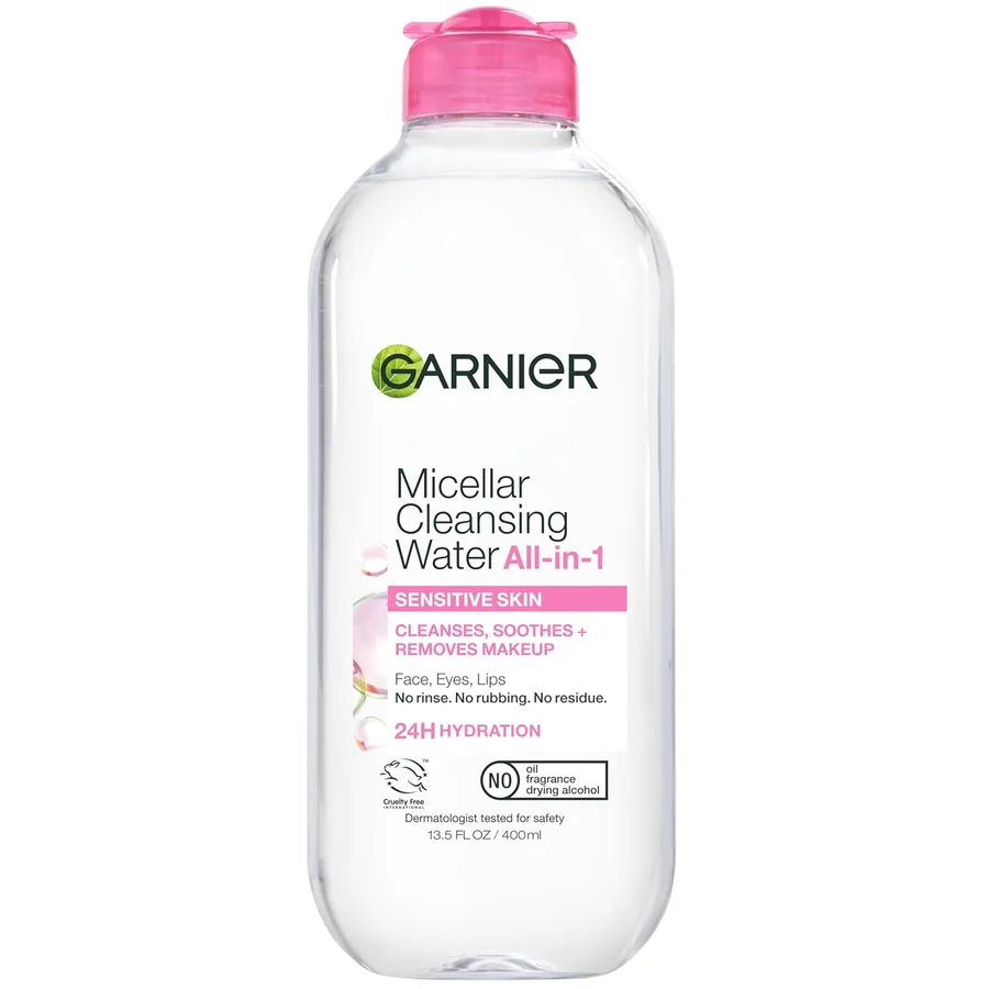 Garnier Micellar Water, Hydrating Facial Cleanser & Makeup Remover, Suitable for Sensitive Skin, Vegan, Cruelty Free, 13.5 Fl